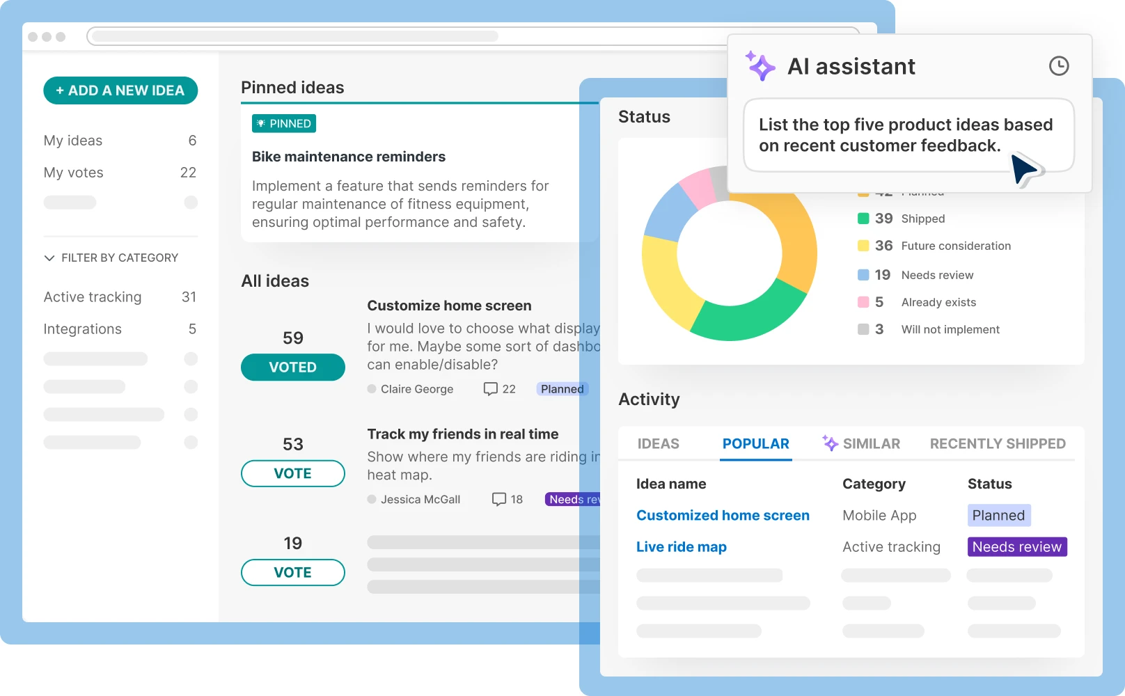 An image of top idea management software features for Aha! roadmap software to collect product feedback