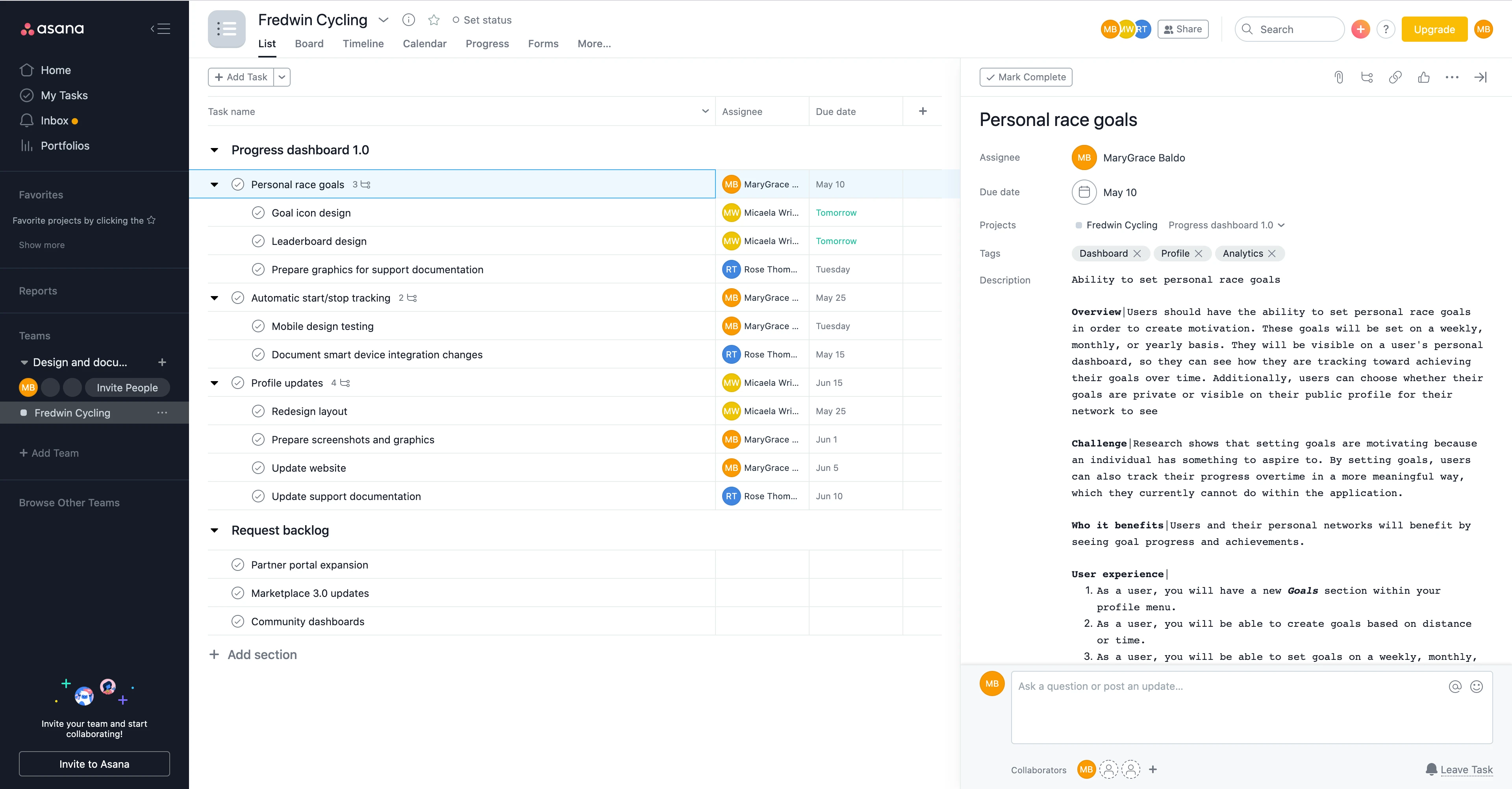 Work items appear as tasks in Asana for other teams to work on.