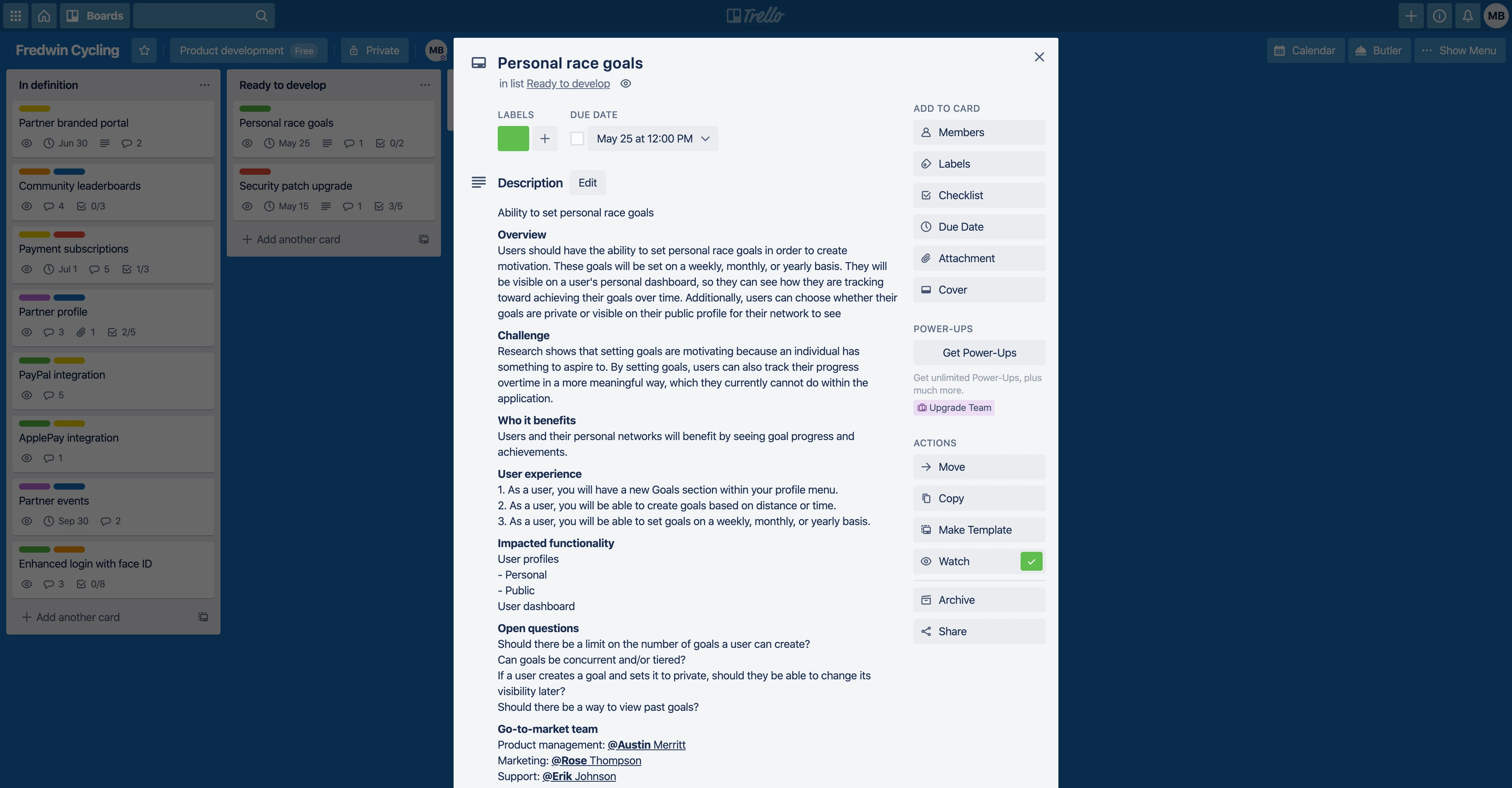 Work items appear as cards in Trello for other teams to work on.