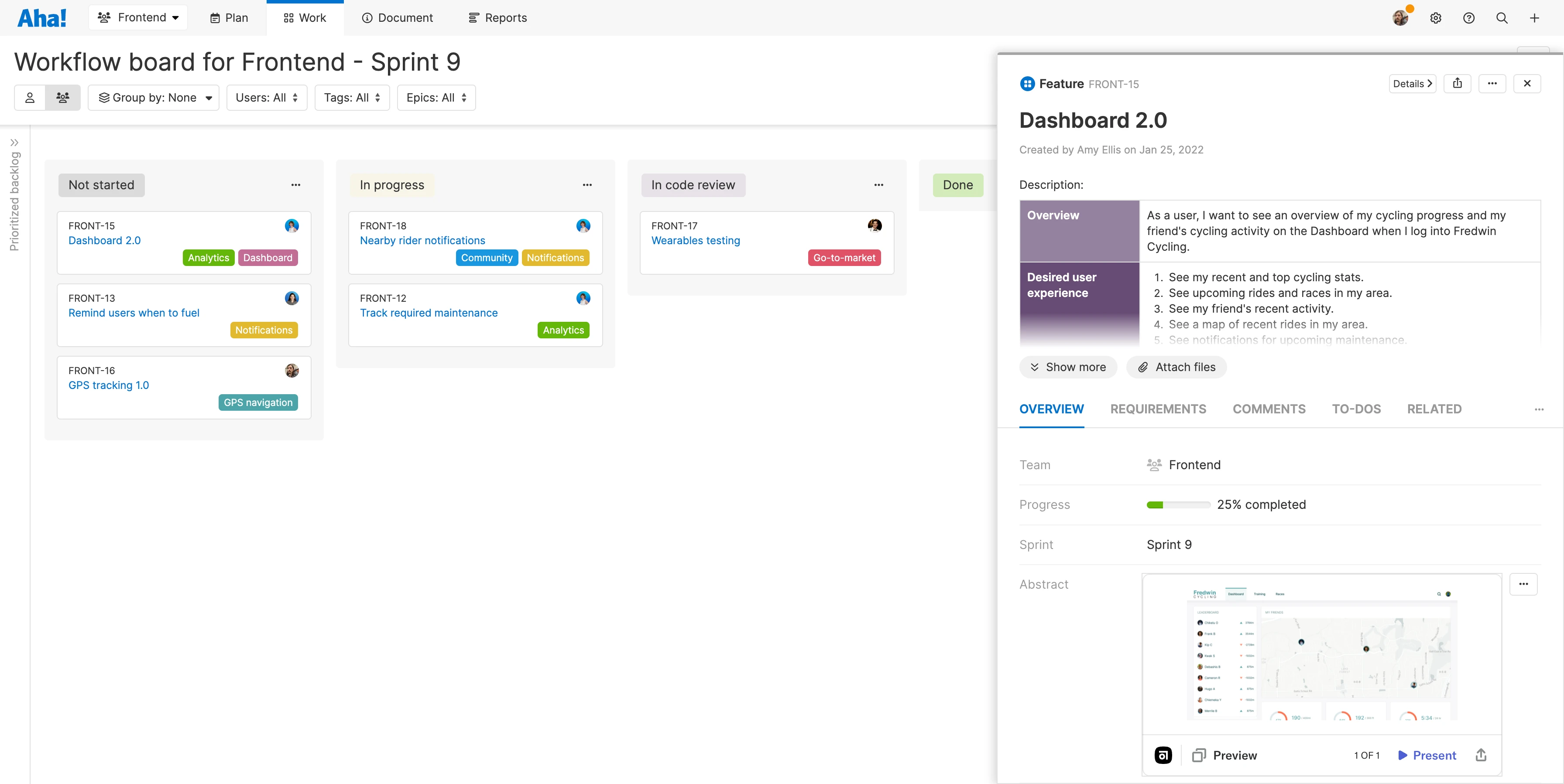 View, access, and embed Abstract designs in Aha! Develop user stories.