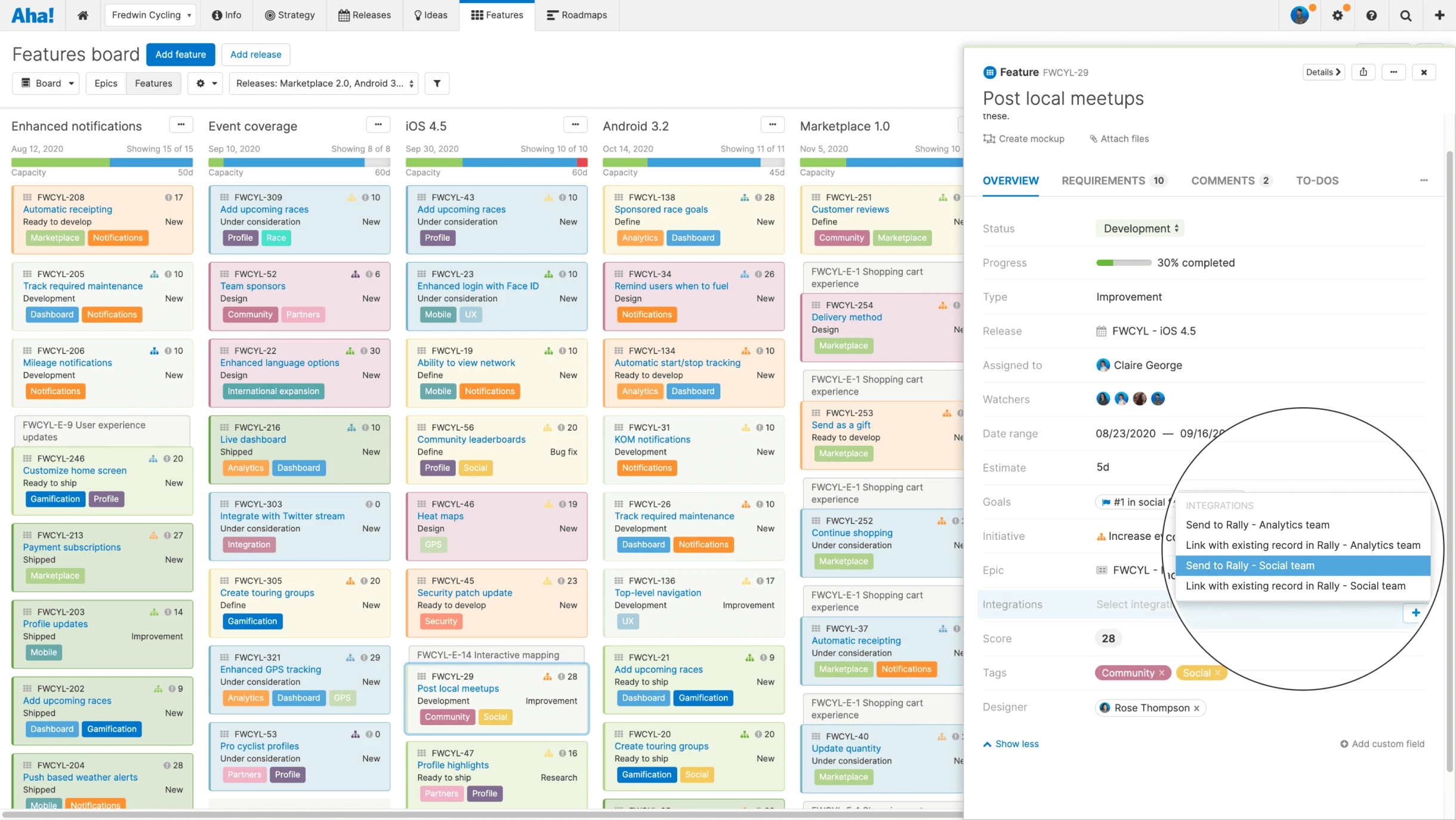 Send features from Aha! to Rally individually or in bulk.