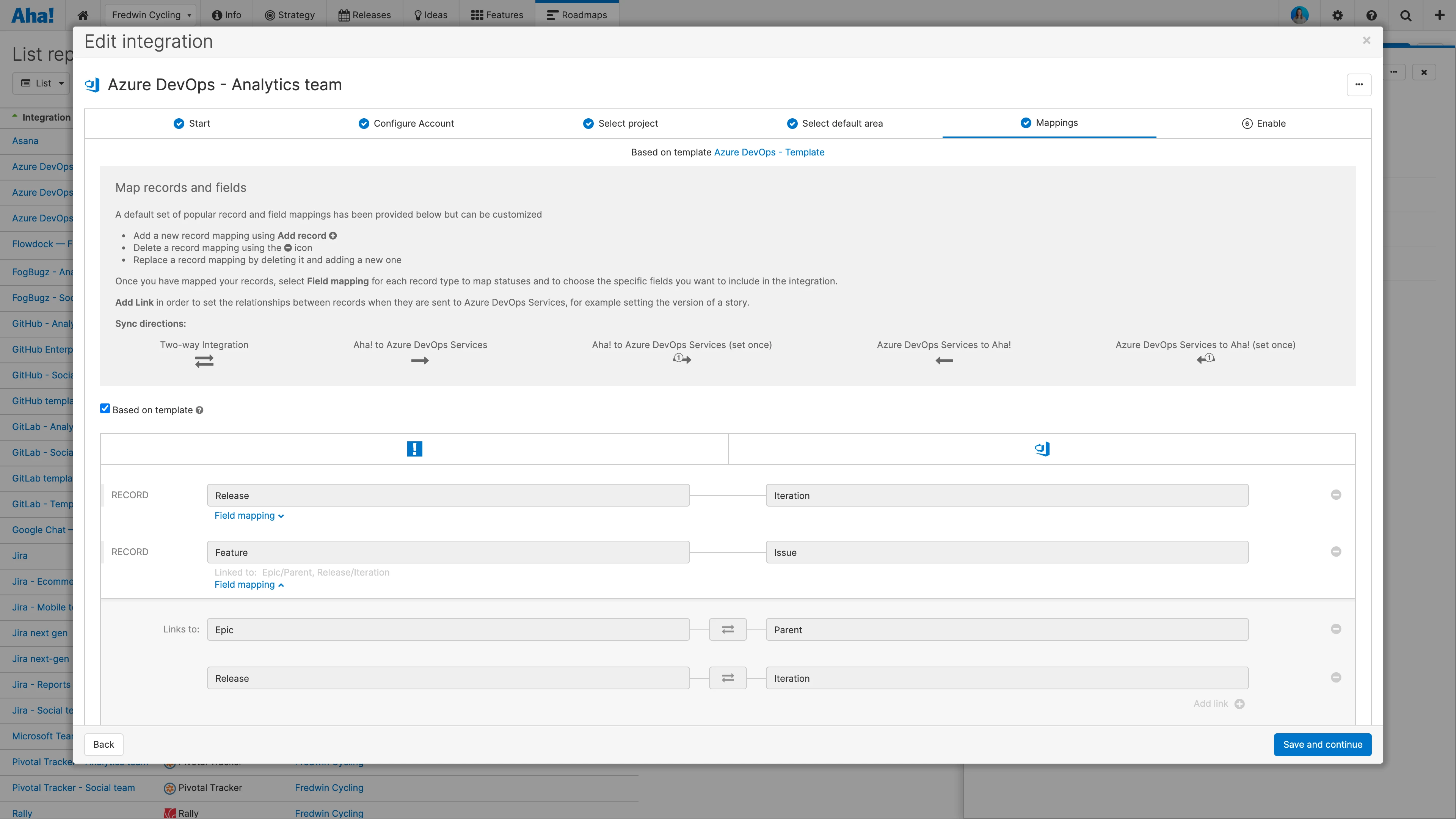 Customize your field mappings and set the direction of updates.