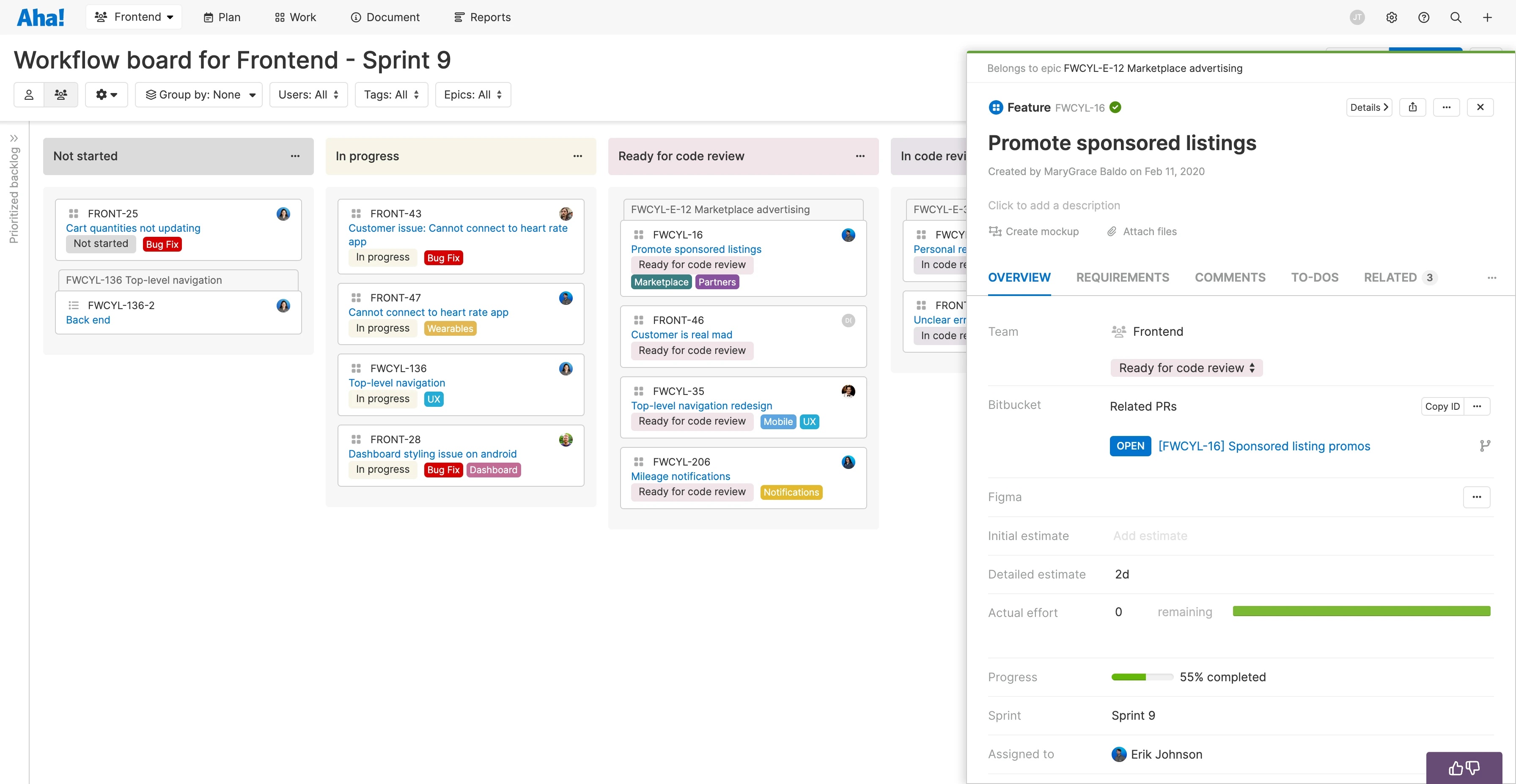 Link Aha! Develop to pull requests, view PR status and approvals, and automate using Bitbucket webhooks.