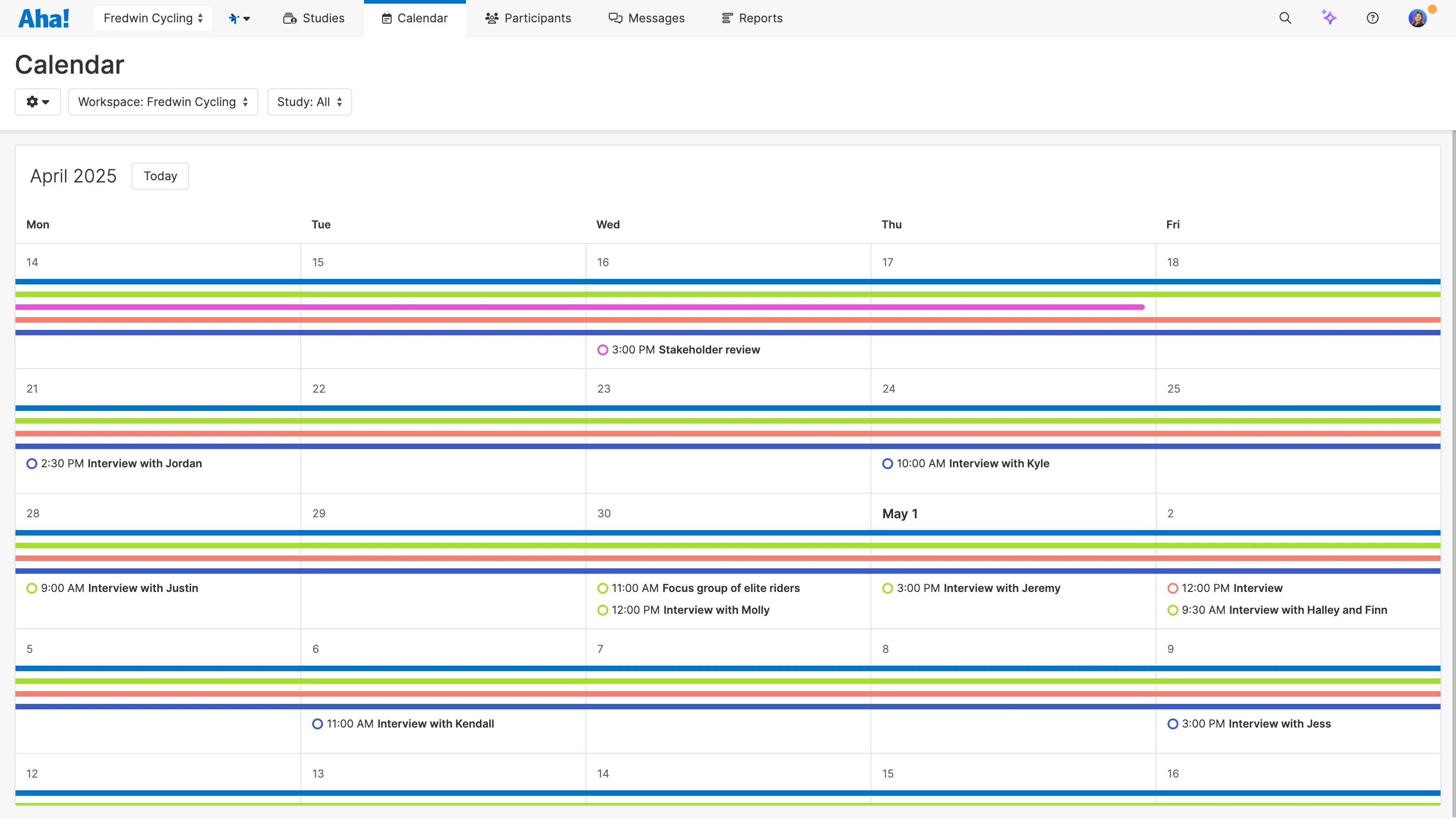 Aha! Discovery interview and study calendar