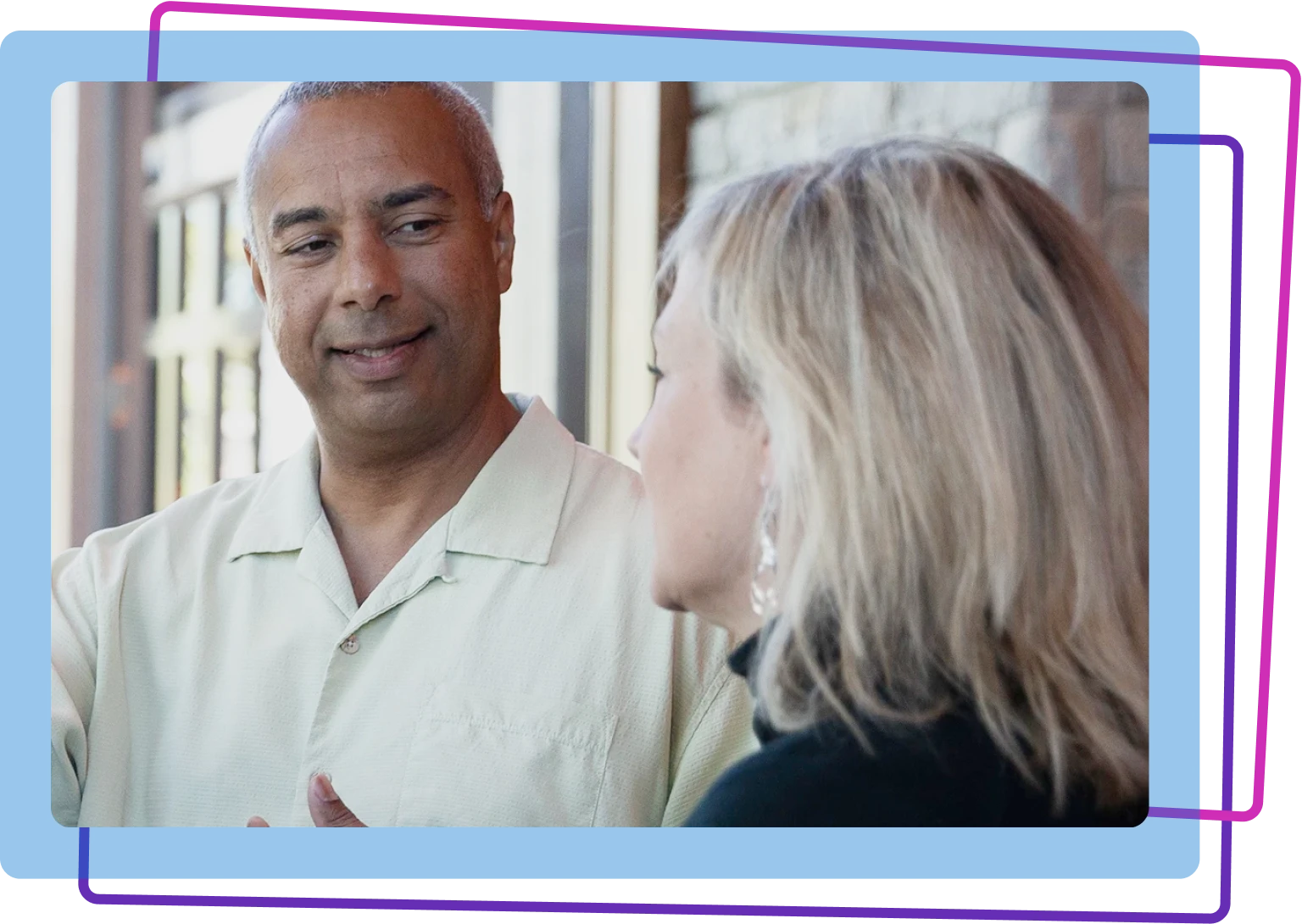 partners page - two people talking