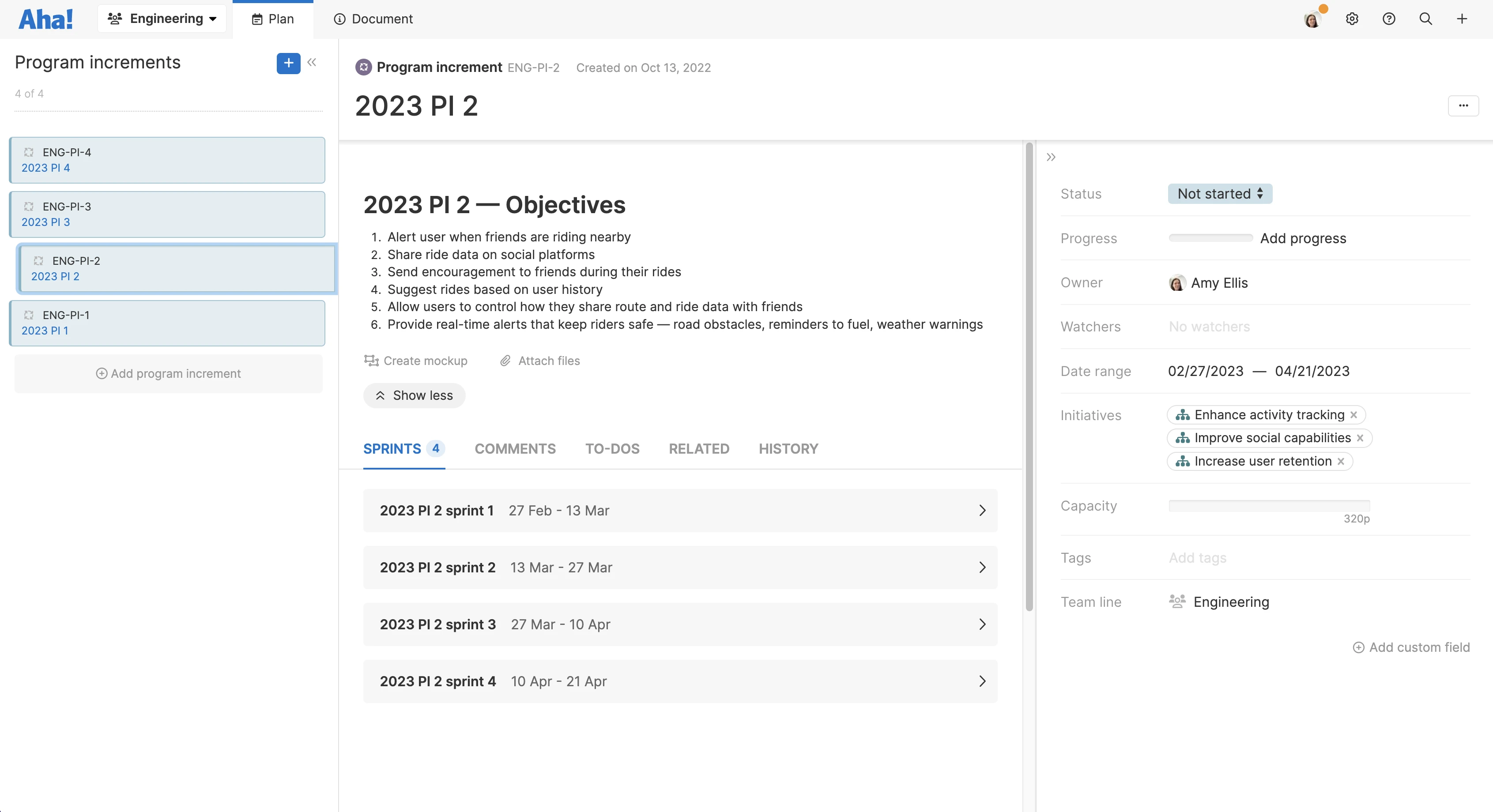 Develop define program increments
