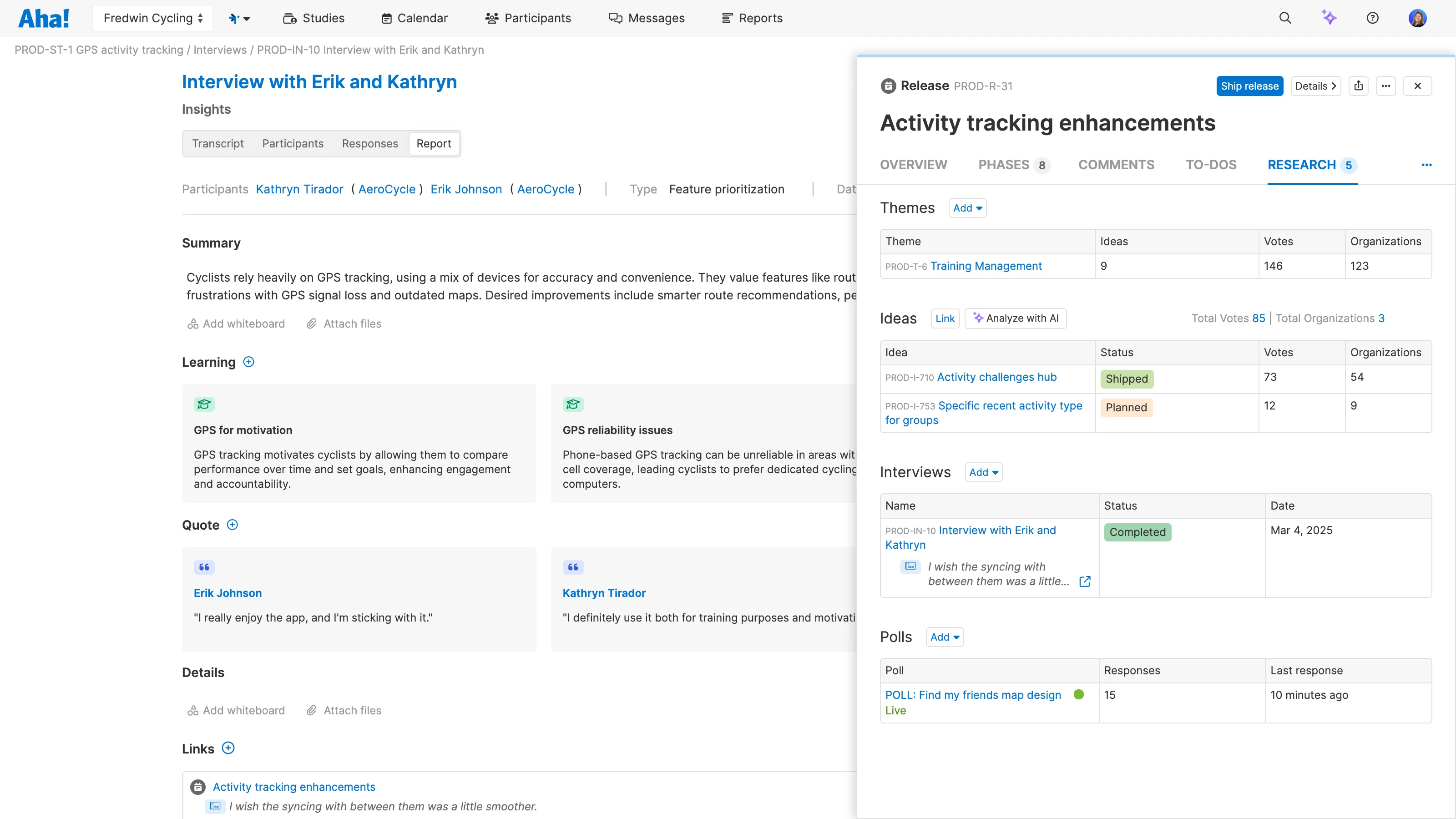 Create an insights report for each conversation in Aha! Discovery
