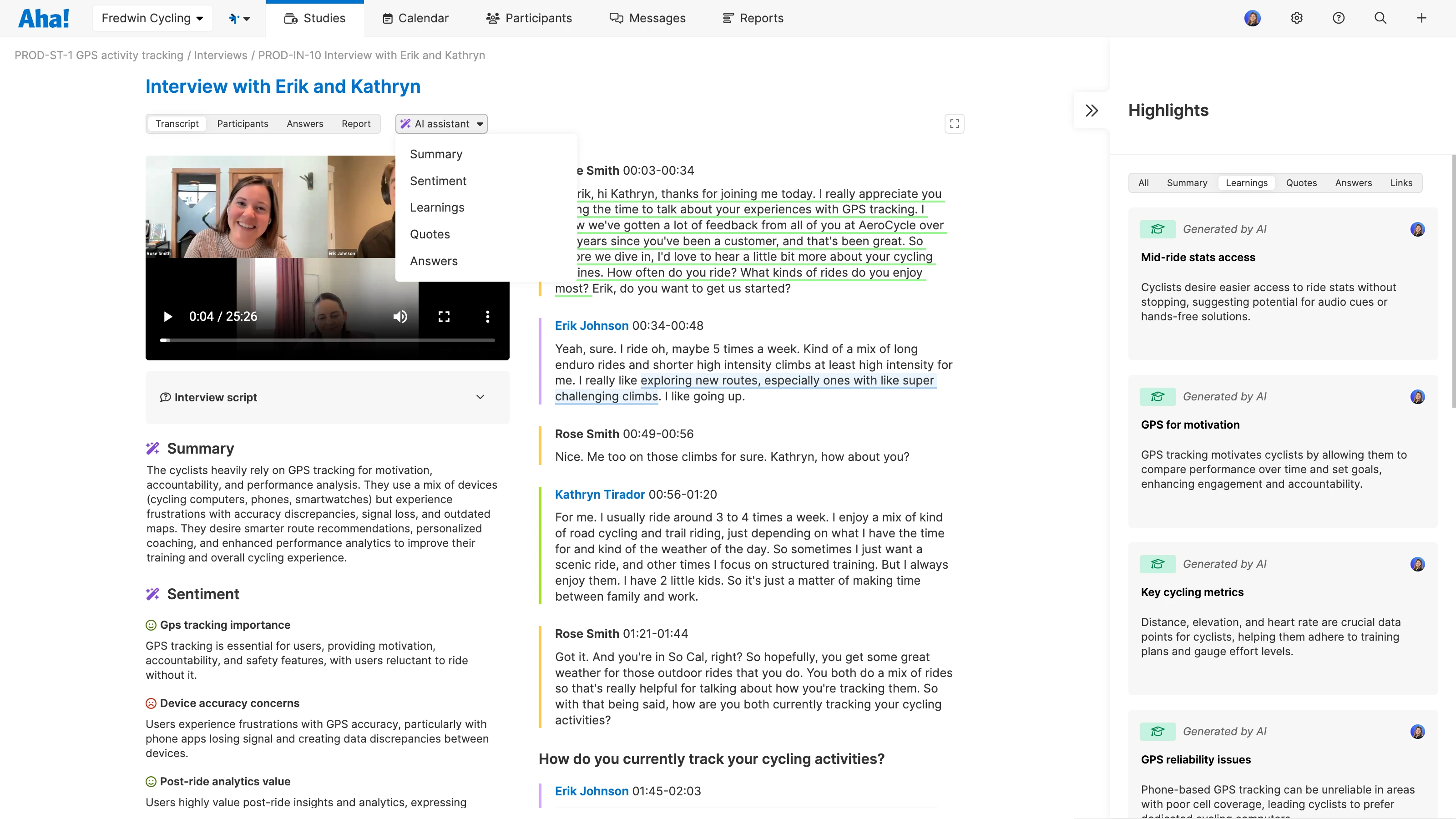 Generate customer sentiment with AI in Aha! Discovery