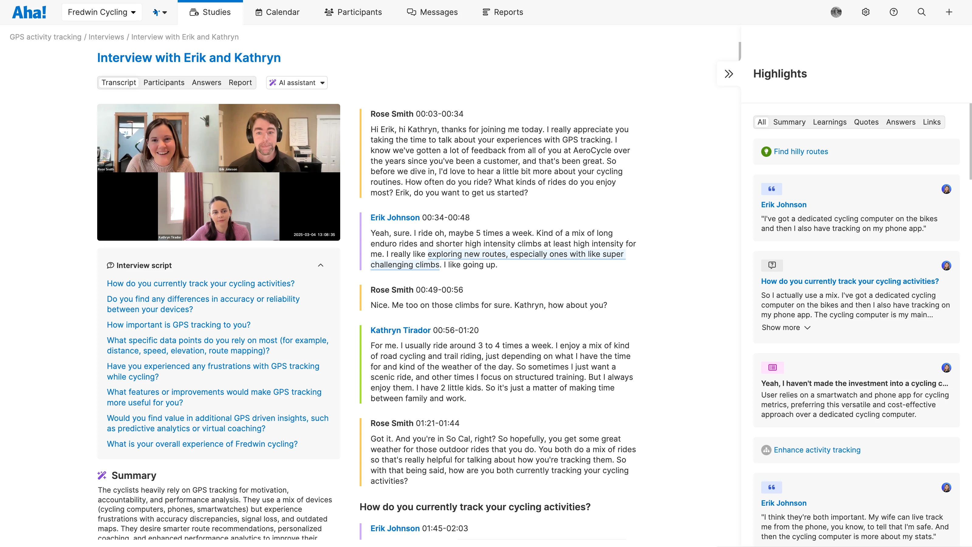 An interview in Aha! Discovery with a video recording, transcript, and highlights
