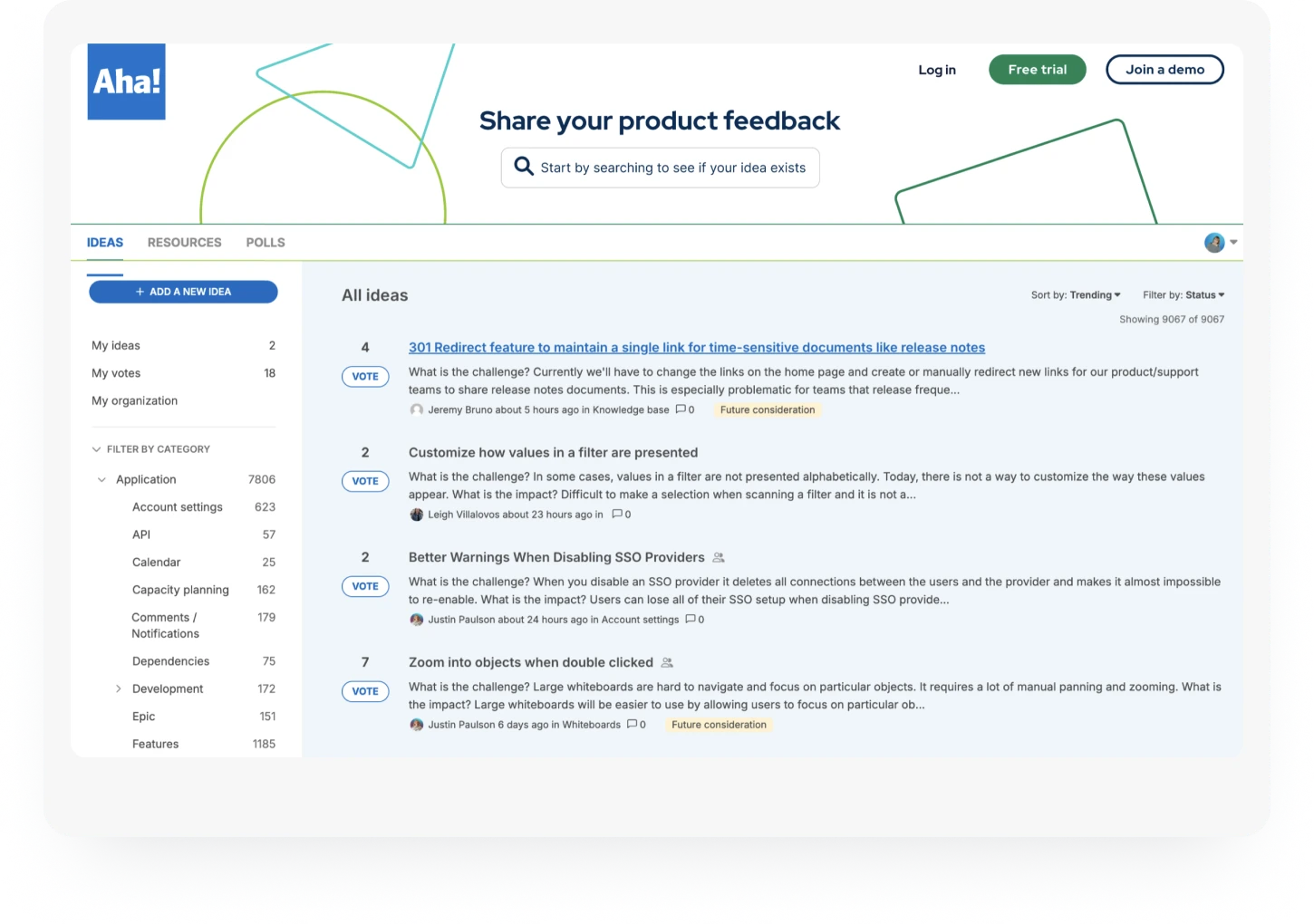Aha!'s own customer feedback using Aha! Ideas
