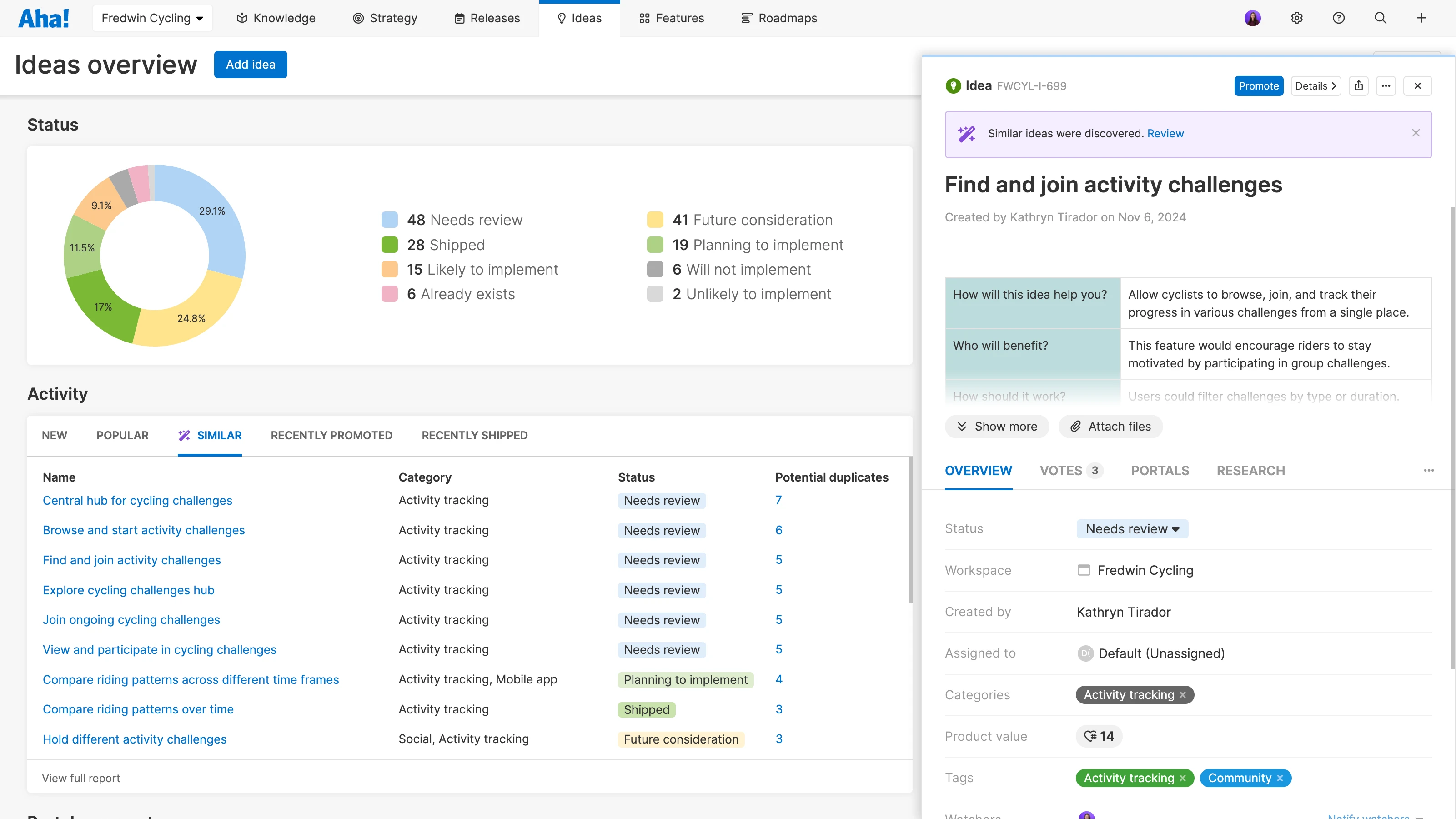 Merge similar ideas with Aha! Ideas