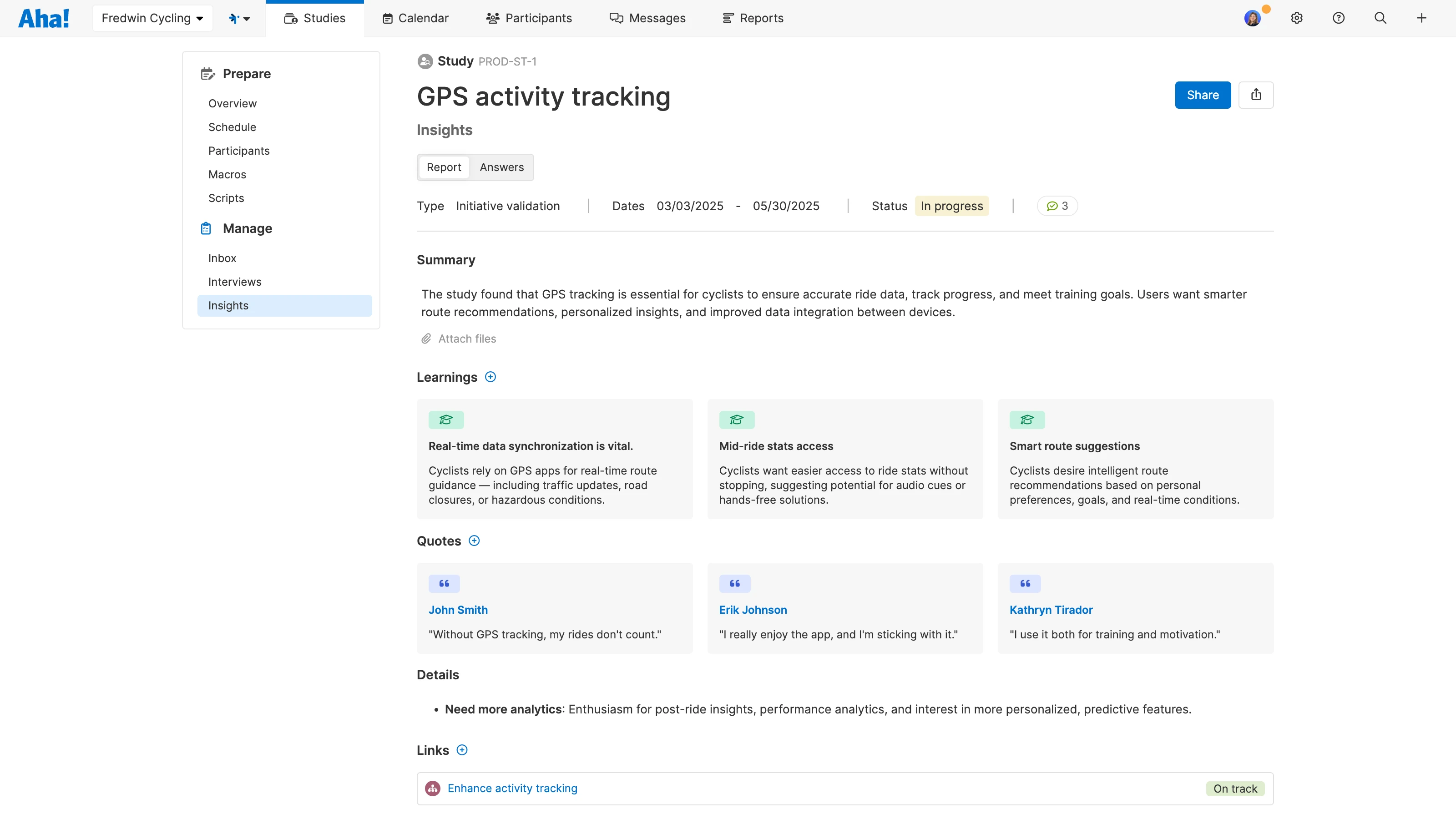 View linked records and answers from multiple interviewees in an Aha! Discovery study