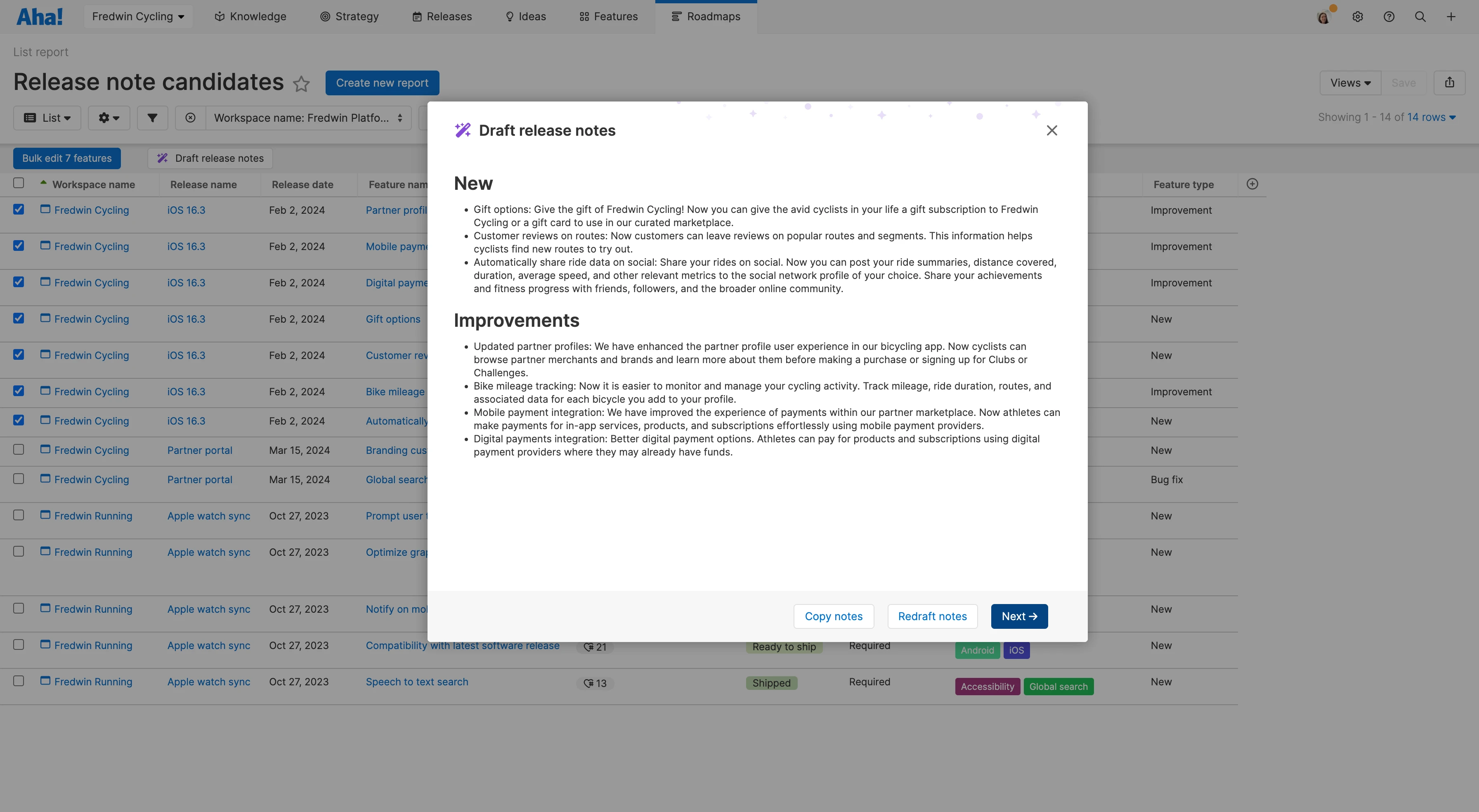 Knowledge - Roadmaps integration - AI powered release notes