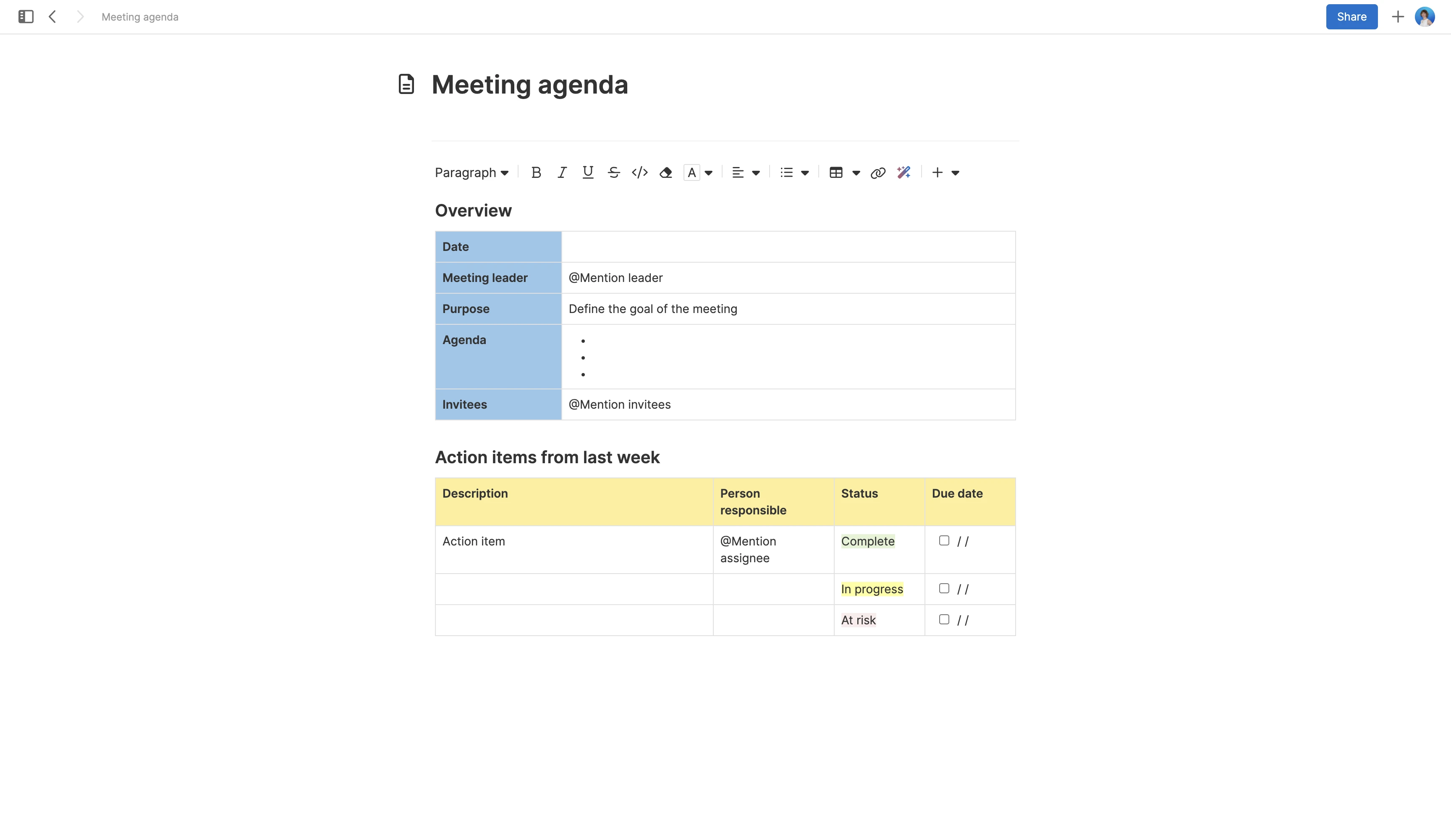 Meeting agenda template