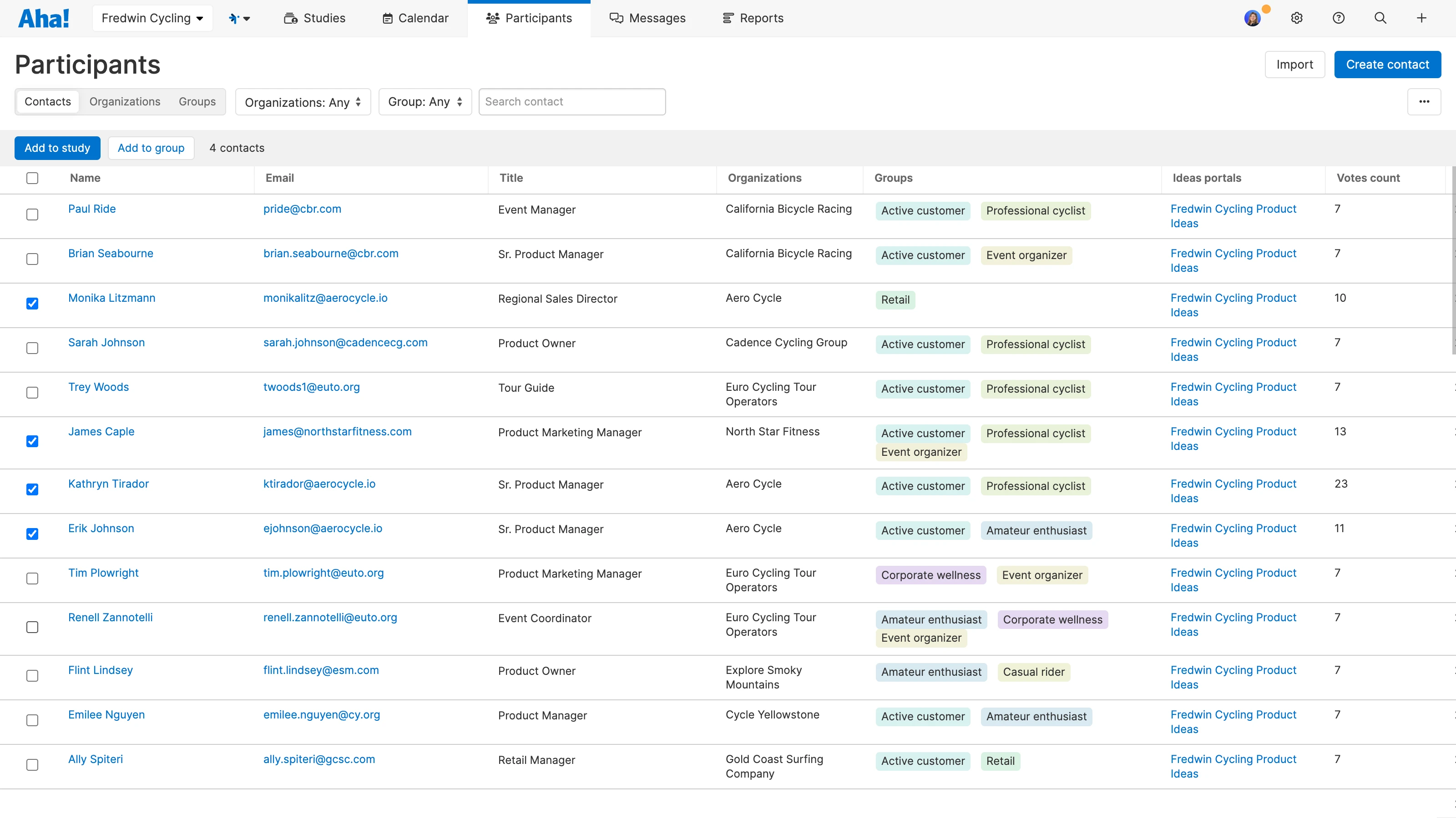 Participant database with ideas portal participants data
