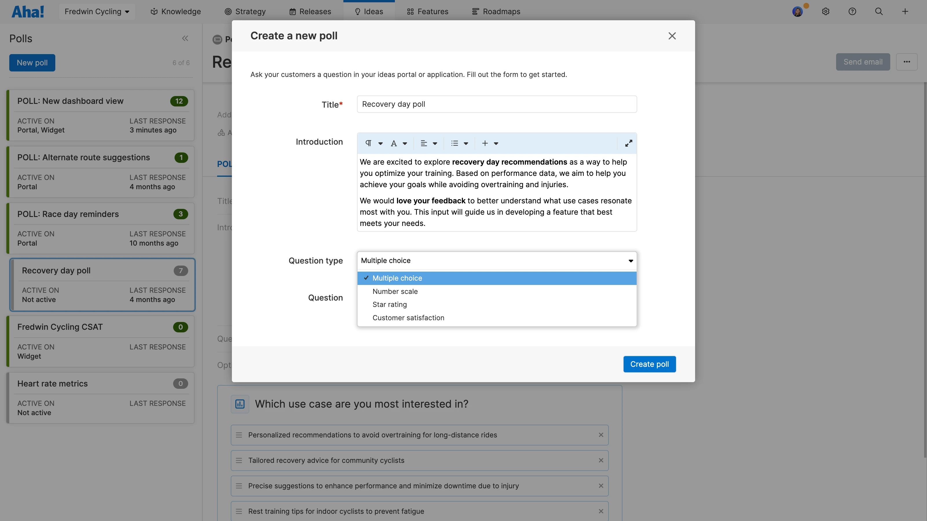 Different types of feedback poll questions
