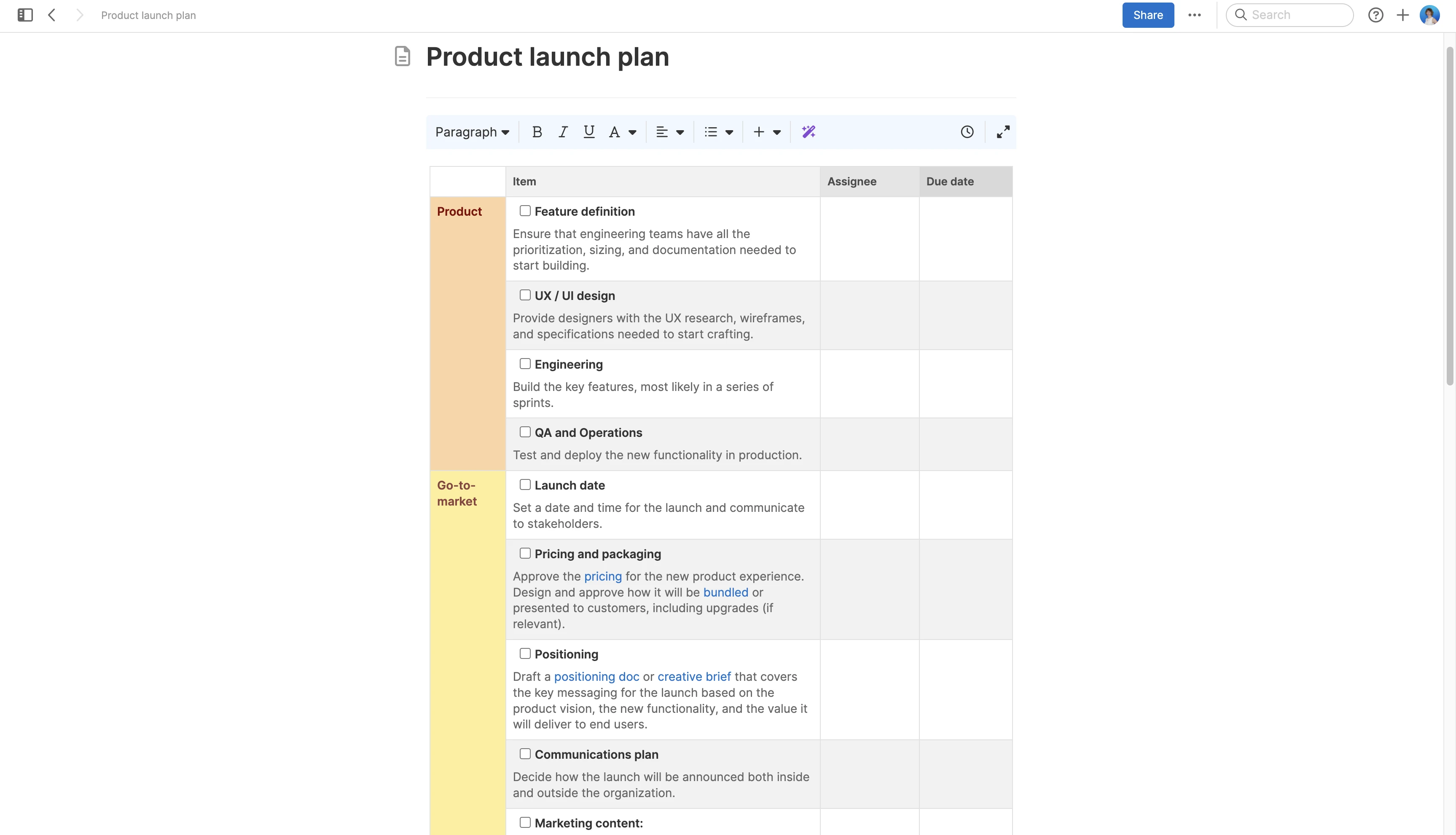 Use cases - Related content - Product launch plan