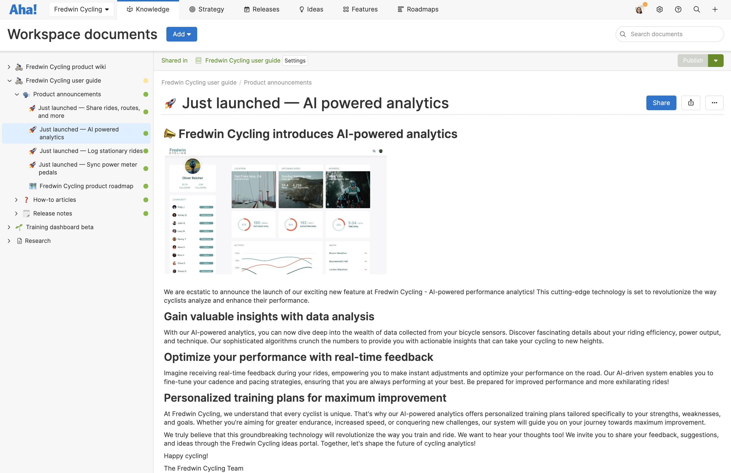 This image shows how people can publish articles to their external knowledge bases with Aha! Knowledge