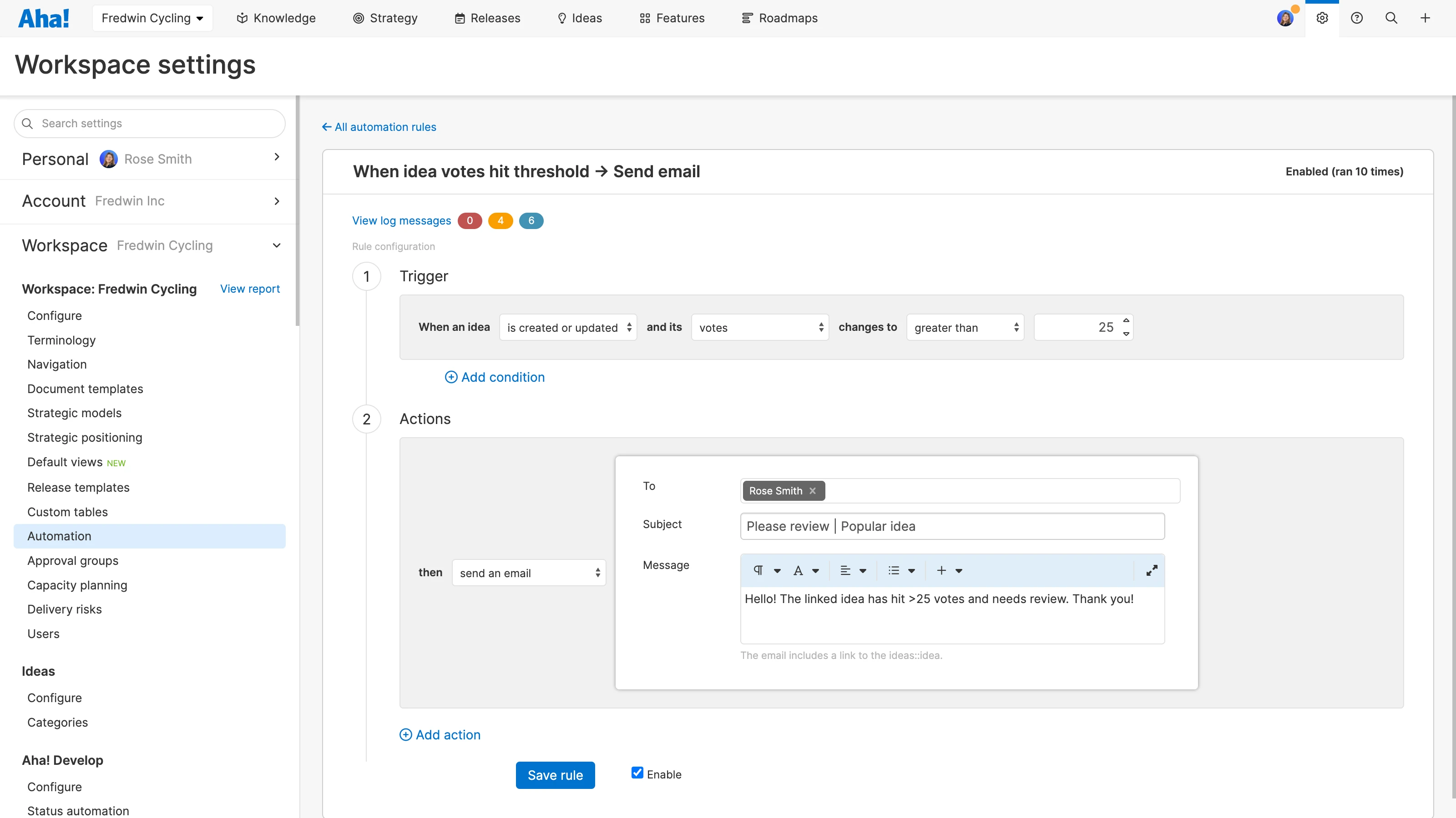 Idea automation rules