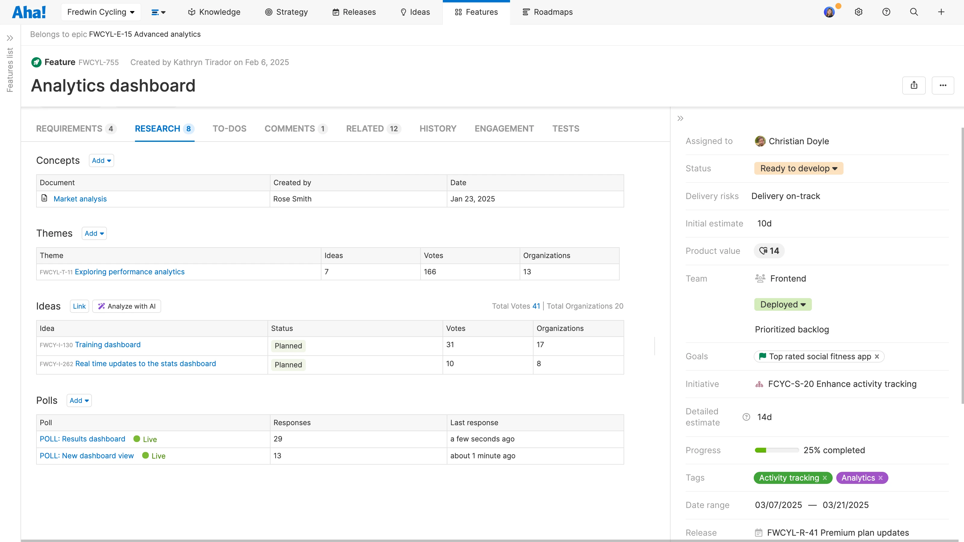 Research tab for in-app feedback