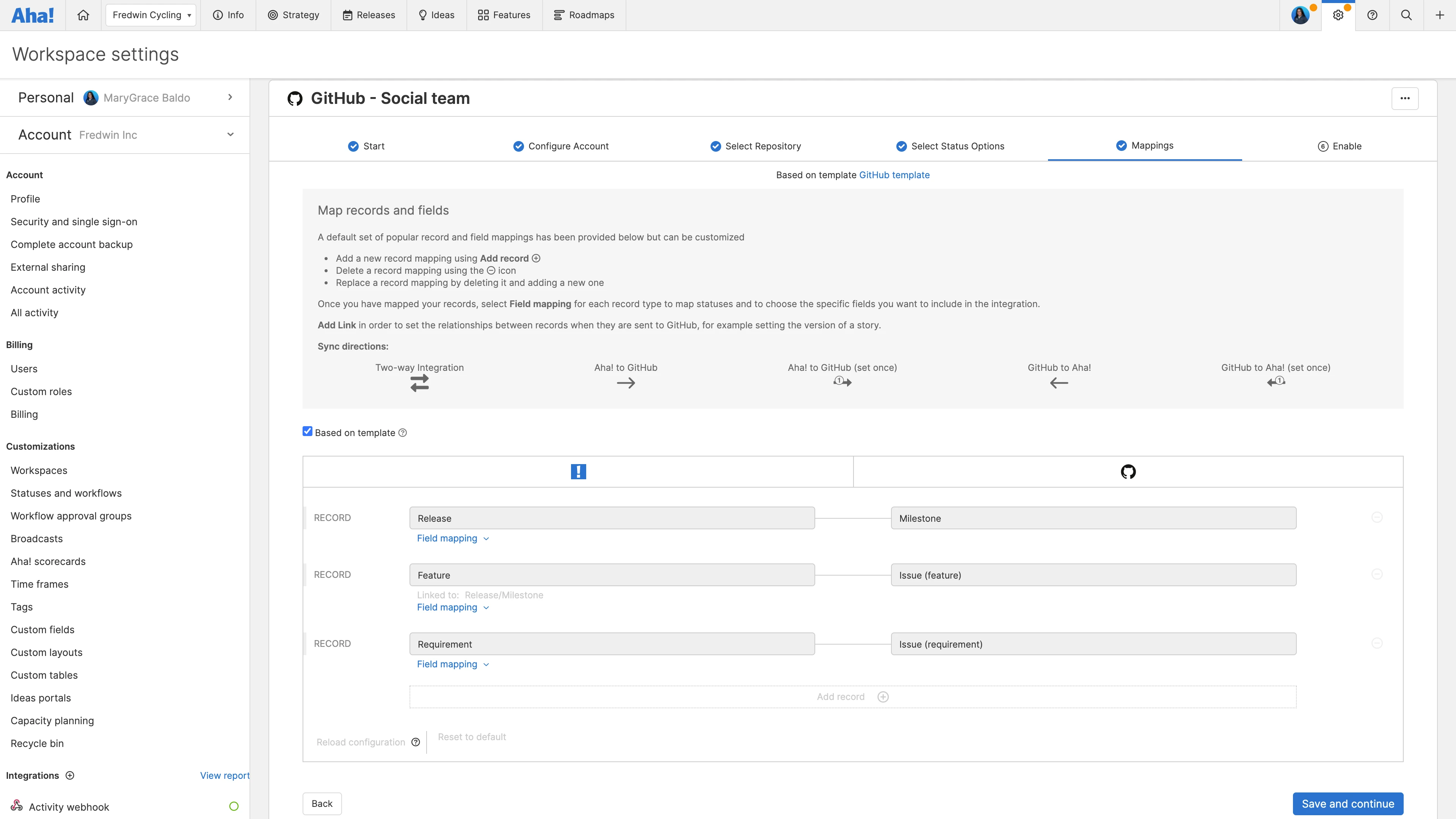 Customize your field mappings and set the direction of updates.