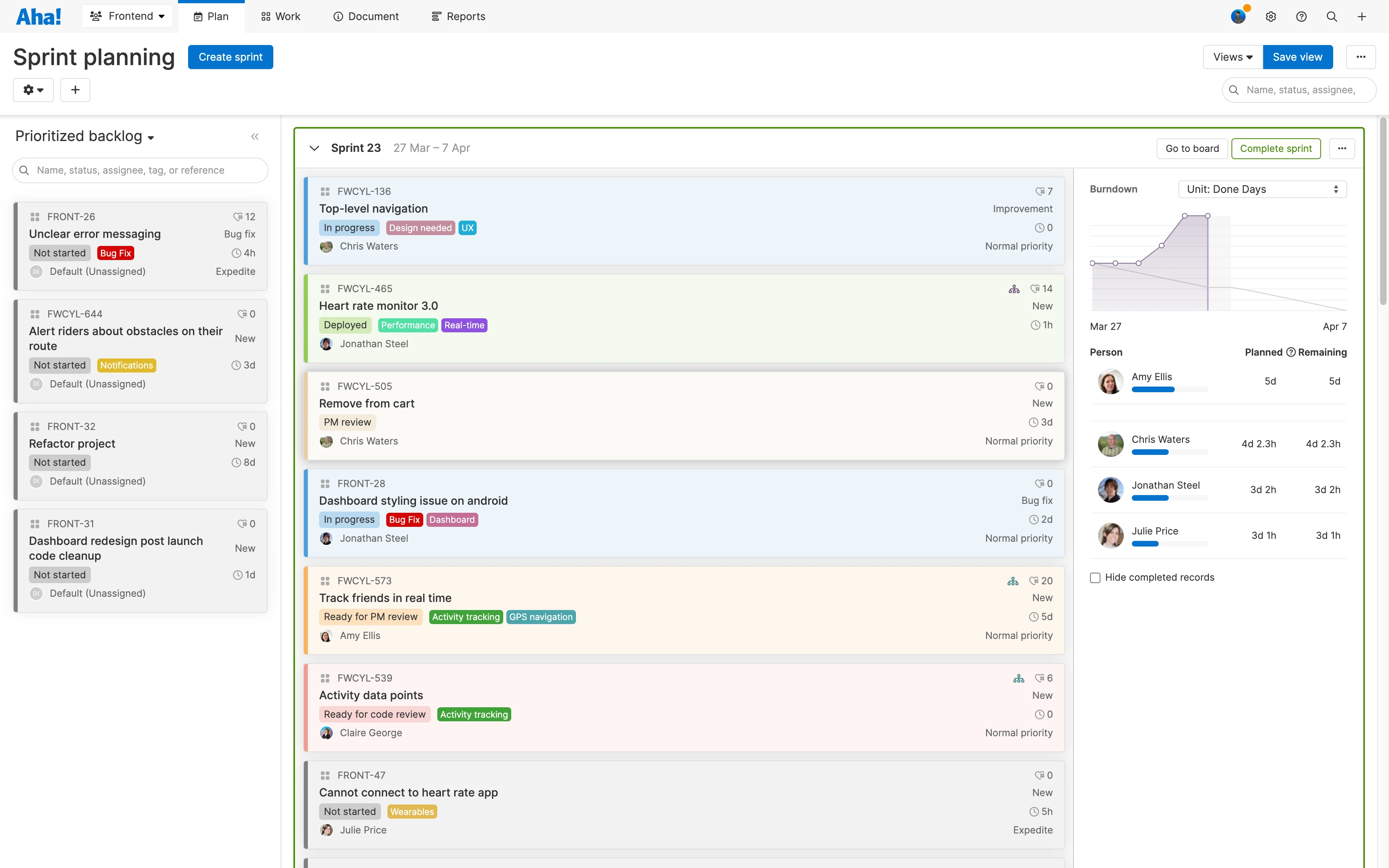 Active sprint in Aha! Develop