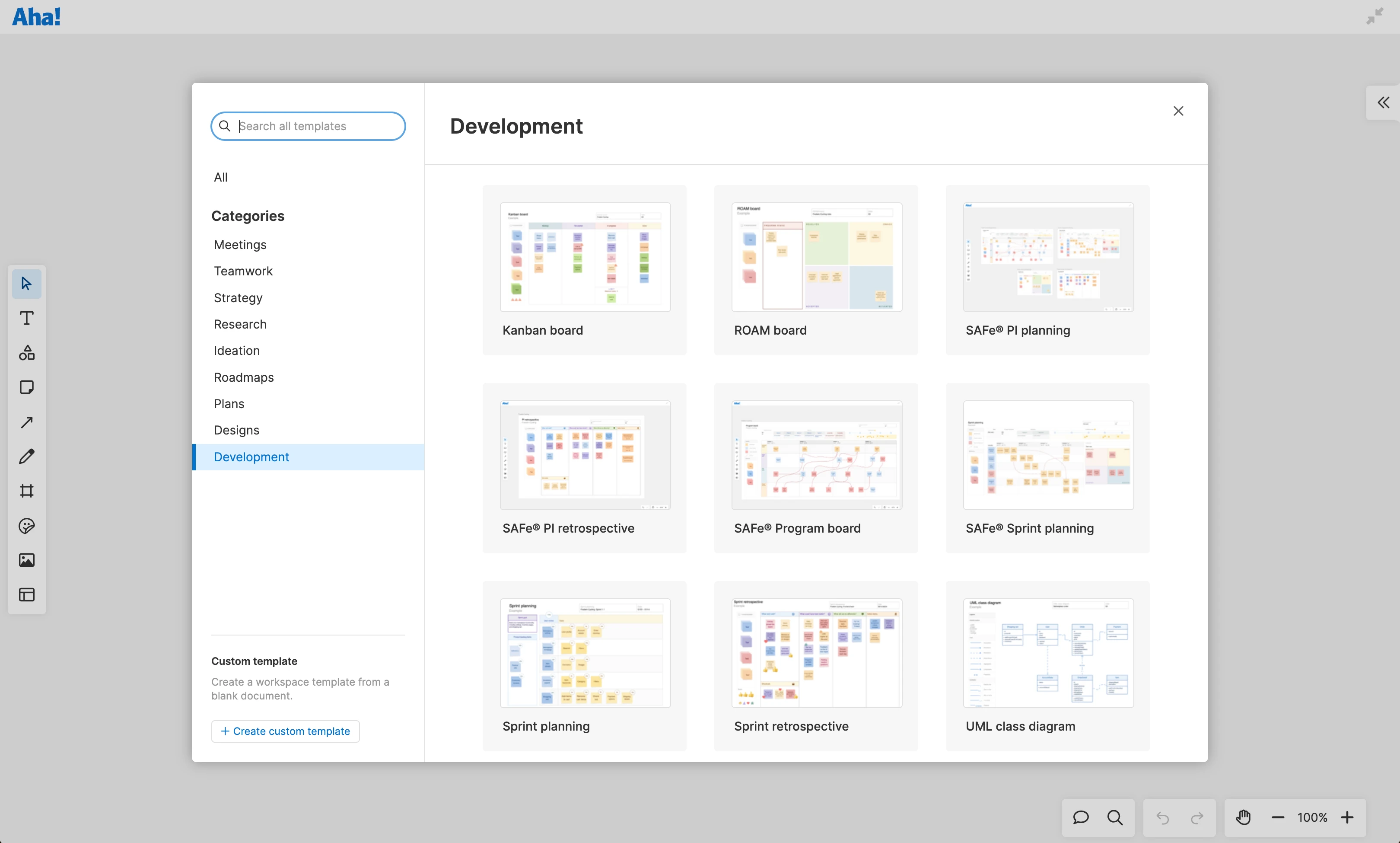 Aha! Develop - Whiteboard - Template library