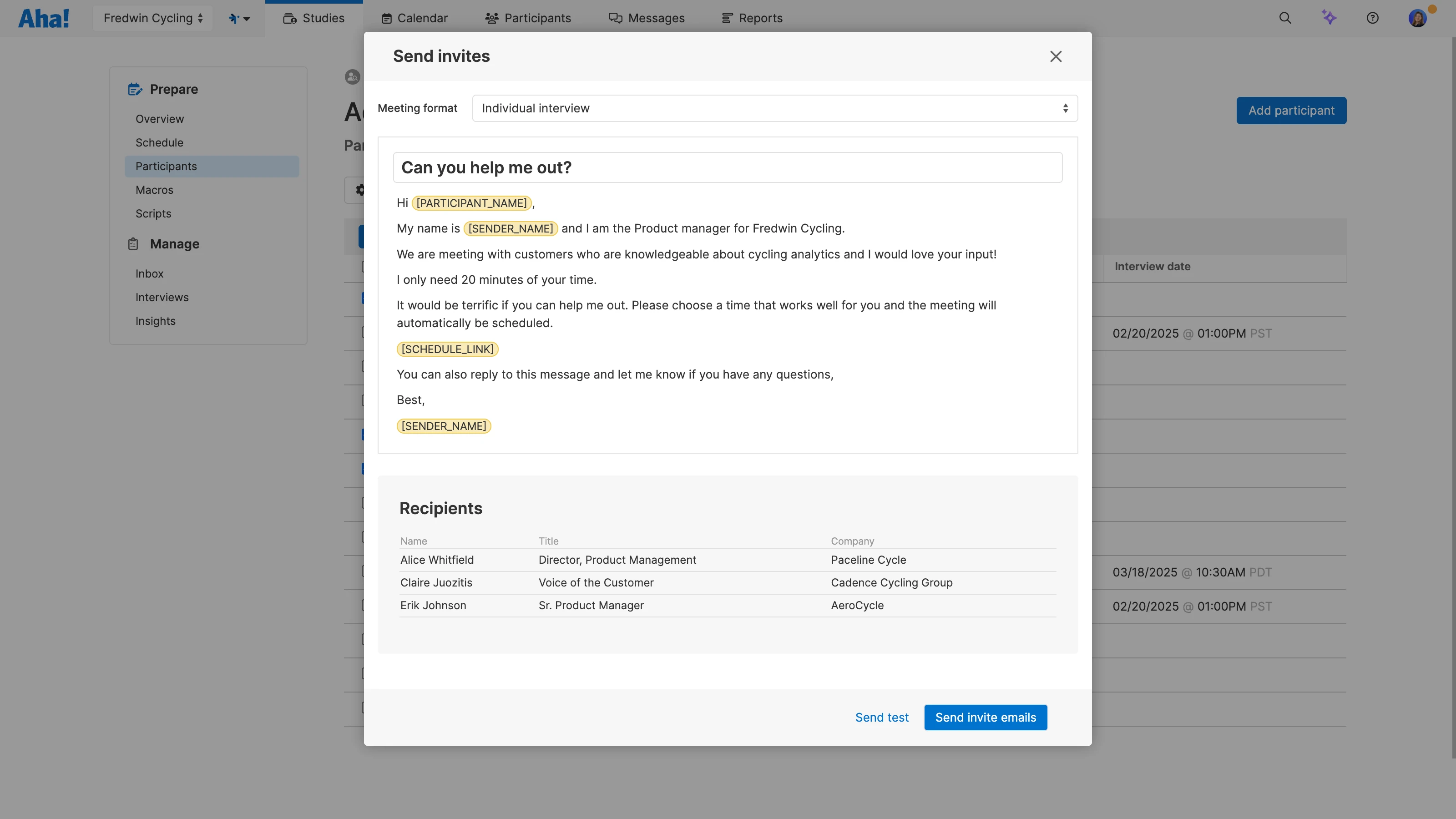 Aha! Discovery custom invite macro