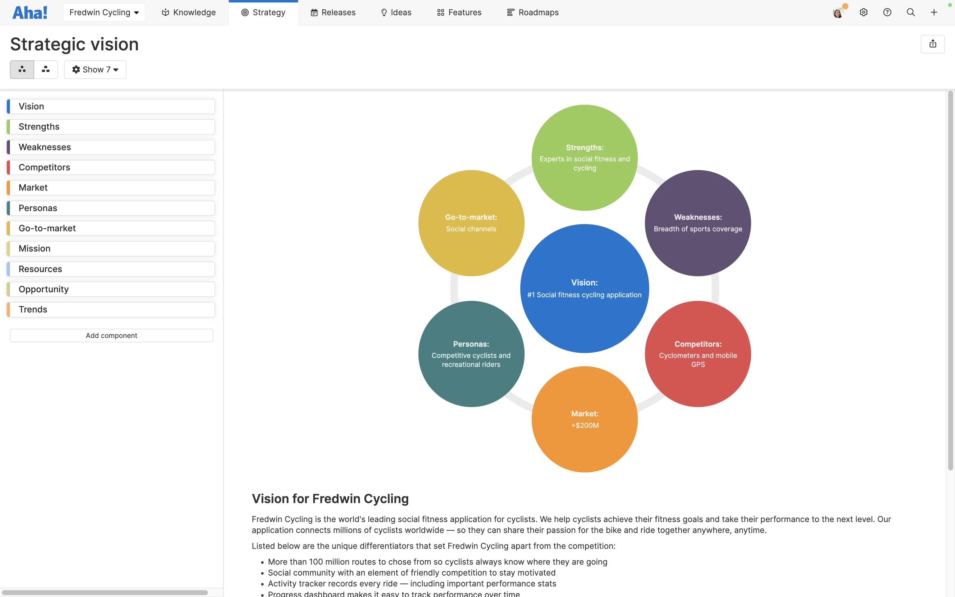 A multicolored strategic vision view in Aha! software