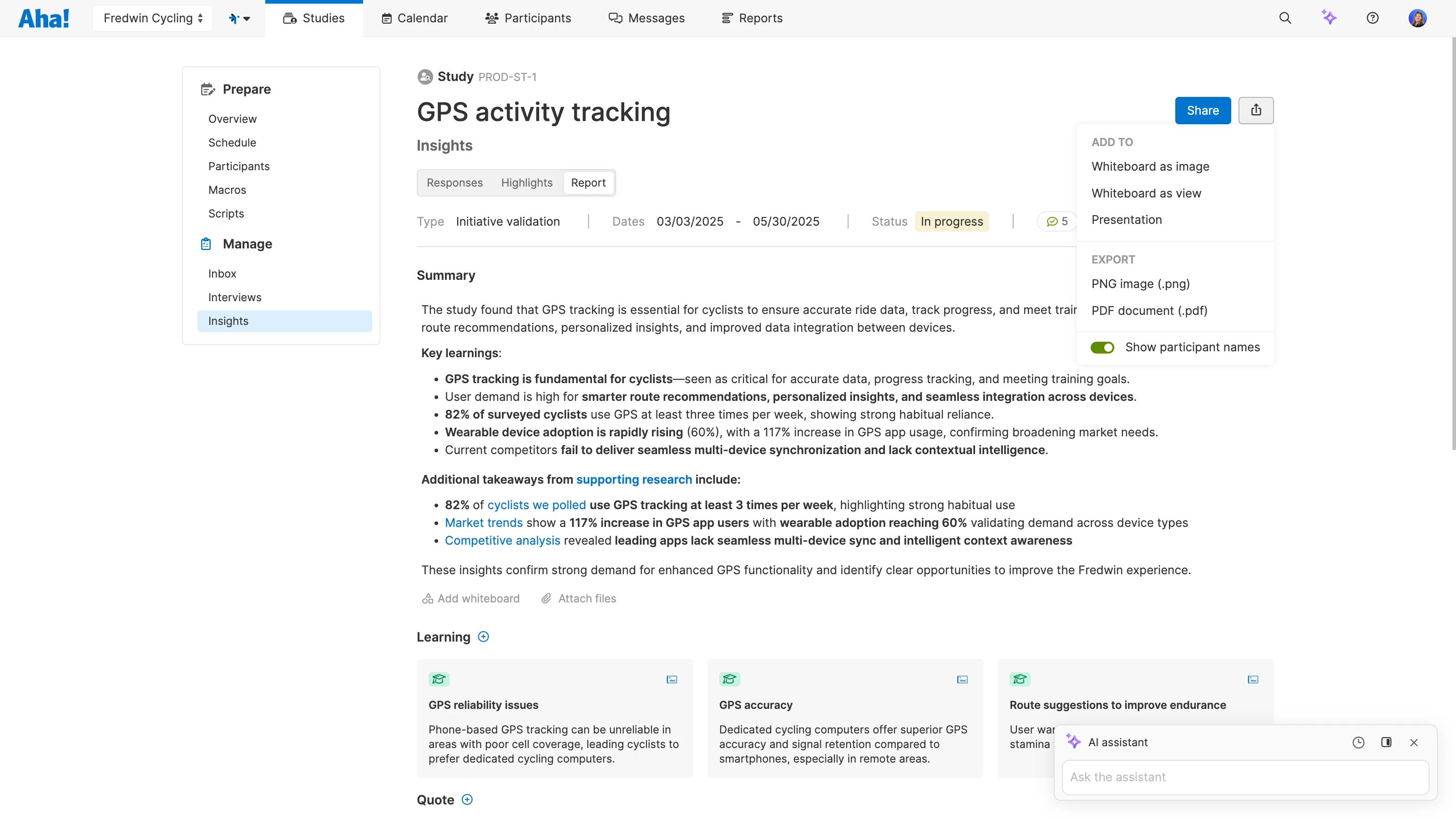 Analyze key learnings from research studies in Aha! Discovery